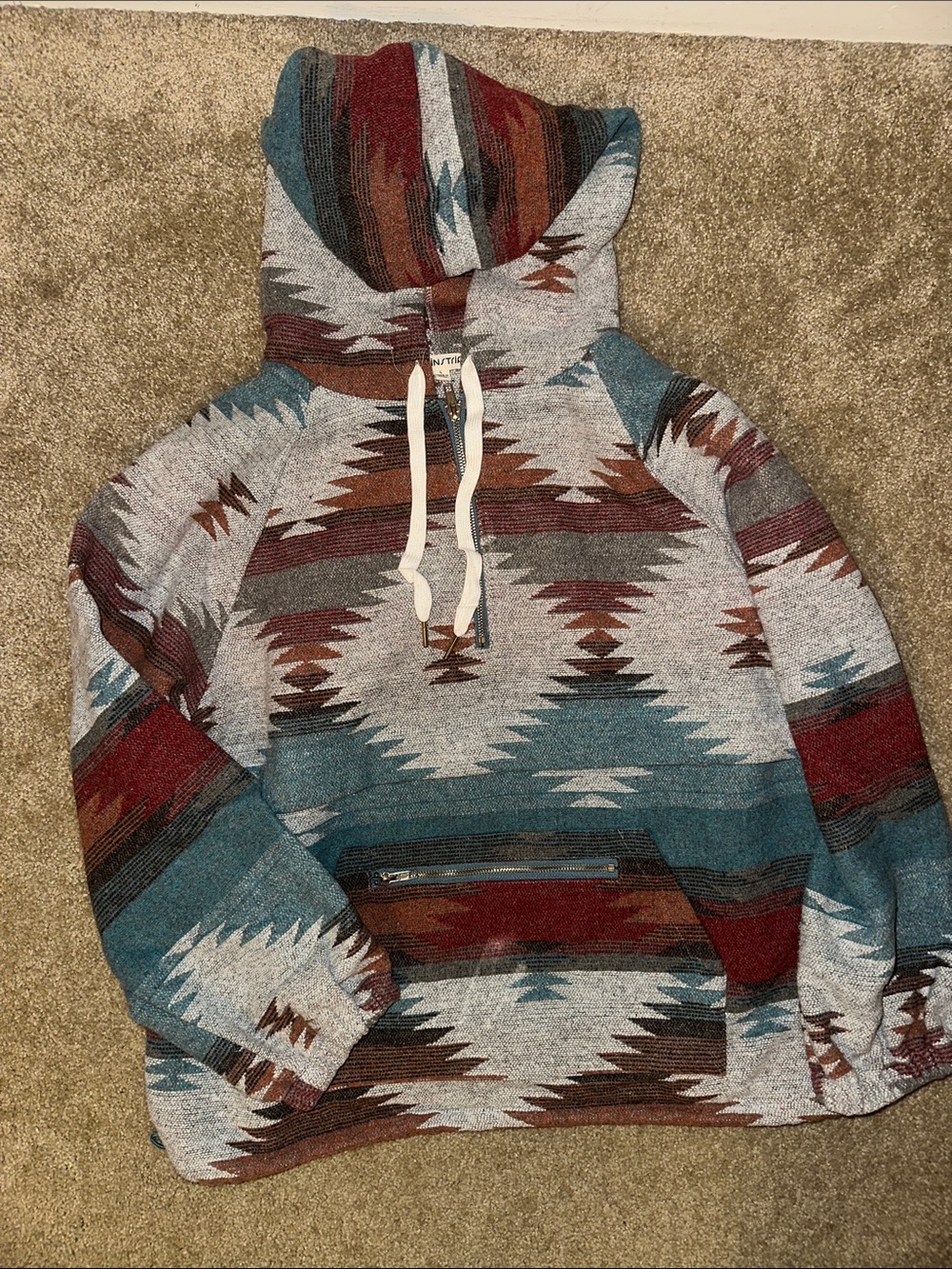 Main Strip Aztec Crewneck Hoodie - Teal, Rust, Gray